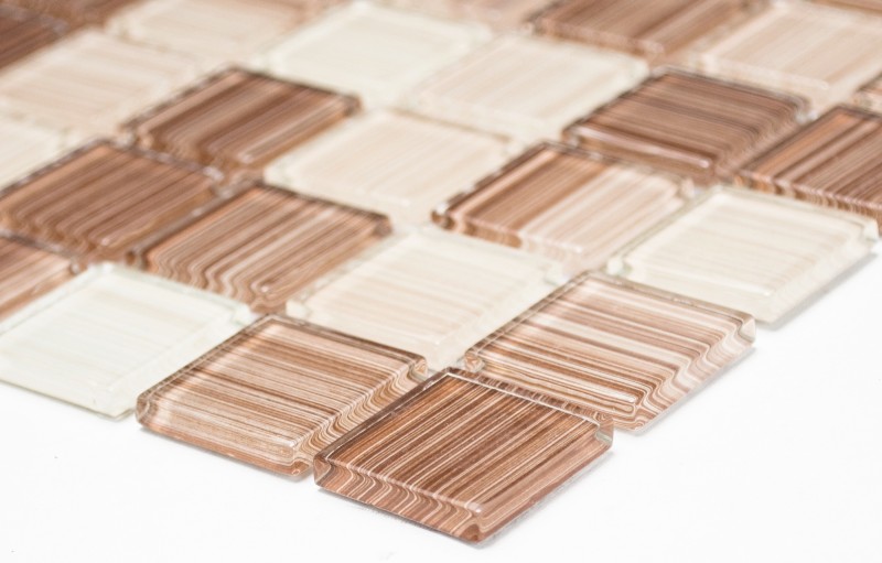 Mosaico de azulejos Translúcido streaky beige Mosaico de vidrio Cristal streaky beige MOS64-1209_f | 10 esteras de mosaico