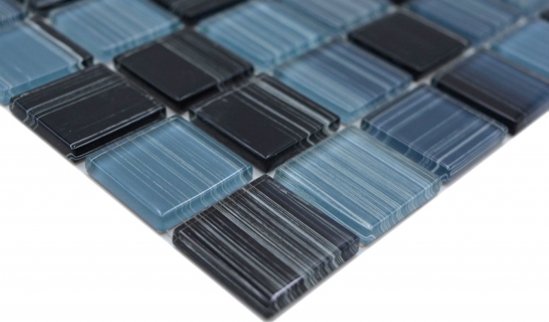 Mosaico de azulejos Translúcido azabache negro blanco Mosaico de vidrio Cristal azabache negro blanco MOS64-0302_f | 10 esteras de mosaico
