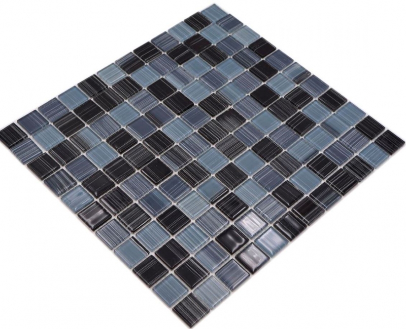 Mosaico de azulejos Translúcido azabache negro blanco Mosaico de vidrio Cristal azabache negro blanco MOS64-0302_f | 10 esteras de mosaico