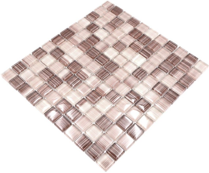 Mosaico de azulejos Translúcido streaky beige Mosaico de vidrio Cristal streaky beige MOS74-1209_f | 10 esteras de mosaico