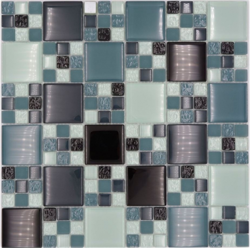 Mosaico de azulejos translúcido gris negro combinación de mosaico de vidrio Crystal gris negro gris mate MOS78-0204_f | 10 esteras de mosaico