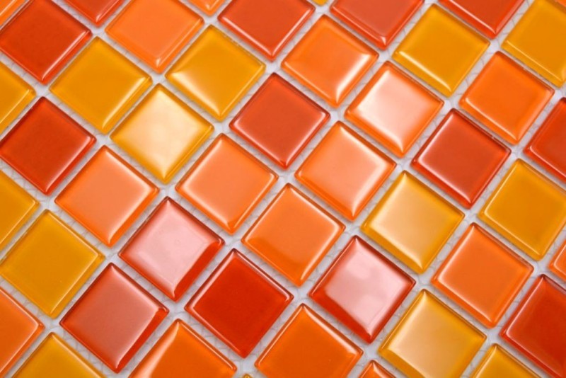 Mosaico de azulejos Translúcido amarillo naranja rojo Mosaico de vidrio Cristal amarillo naranja rojo MOS62-0802_f | 10 esteras de mosaico