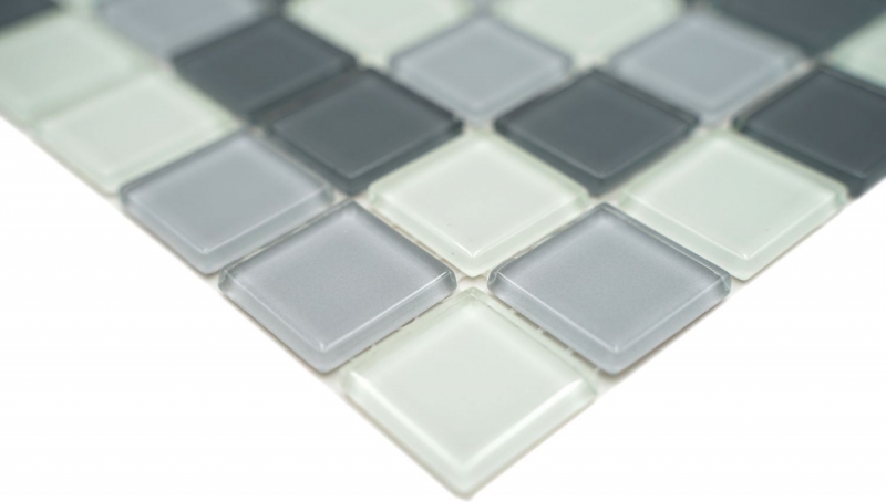 Azulejo de mosaico Gris translúcido Mosaico de vidrio Gris cristal BAÑO WC Cocina PARED MOS62-0204_f | 10 esteras de mosaico