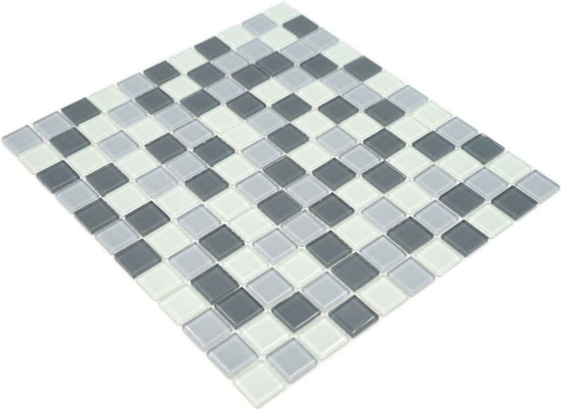 Azulejo de mosaico Gris translúcido Mosaico de vidrio Gris cristal BAÑO WC Cocina PARED MOS62-0204_f | 10 esteras de mosaico