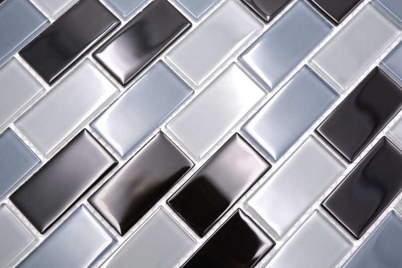 Mosaico de azulejos Translúcido negro Ladrillo Mosaico de vidrio Cristal negro MOS66-0208_f | 10 esteras de mosaico