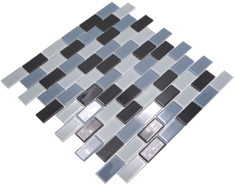 Mosaico de azulejos Translúcido negro Ladrillo Mosaico de vidrio Cristal negro MOS66-0208_f | 10 esteras de mosaico