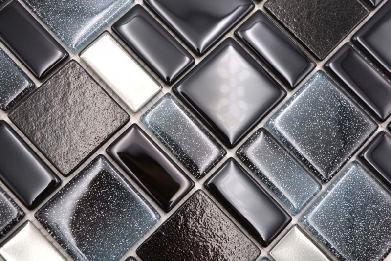 Mosaico de azulejos negro translúcido combinación iridiscente de color negro MOS68-035B_f | 10 esteras de mosaico