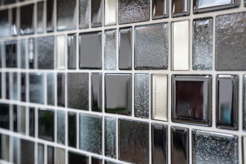 Mosaico de azulejos negro translúcido combinación iridiscente de color negro MOS68-035B_f | 10 esteras de mosaico