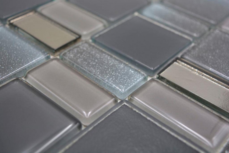 Mosaico de azulejos translúcido combinación gris iridiscente de color gris MOS68-0213G_f | 10 esteras de mosaico