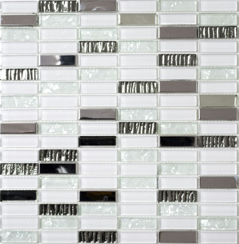Mosaico de azulejos translúcidos de acero inoxidable blanco varillas de vidrio de mosaico de cristal de acero blanco de vidrio MOS87-0102_f | 10 esteras de mosaico