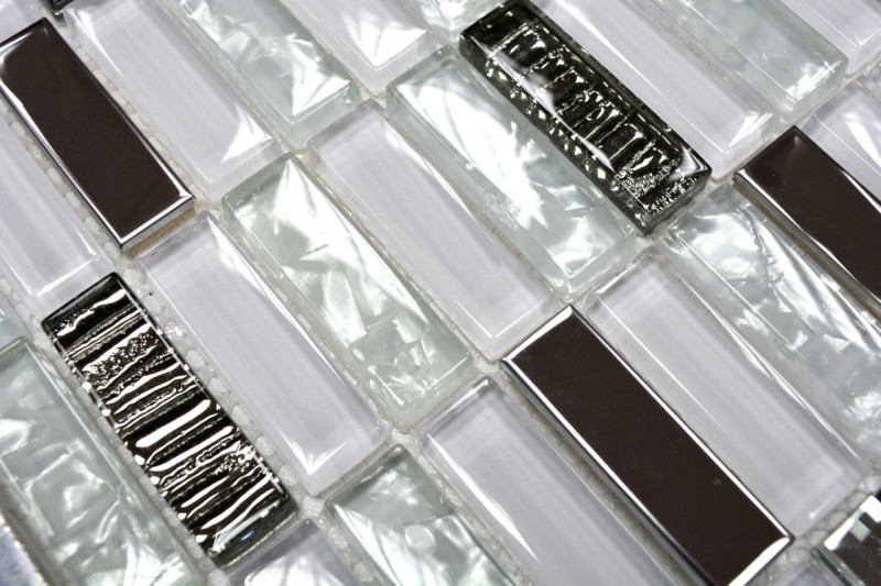 Mosaico de azulejos translúcidos de acero inoxidable blanco varillas de vidrio de mosaico de cristal de acero blanco de vidrio MOS87-0102_f | 10 esteras de mosaico