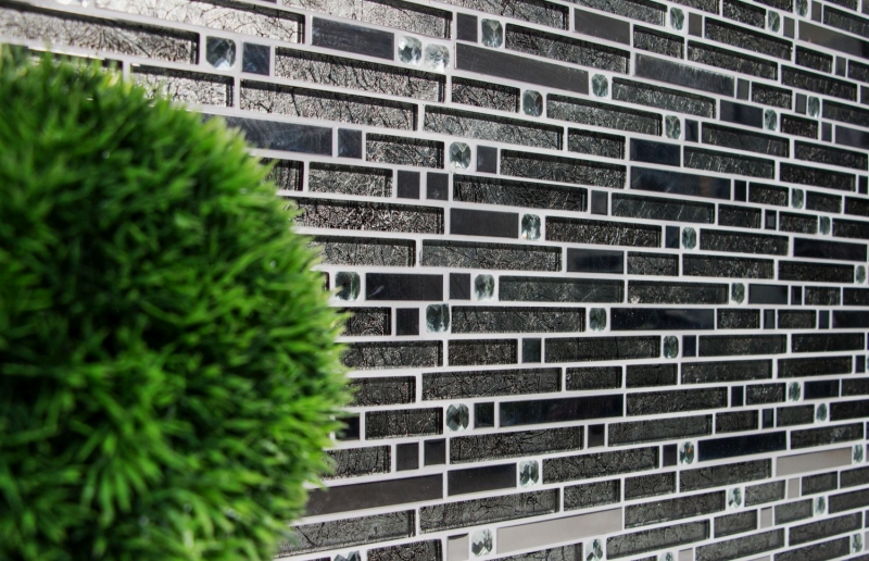 Mosaico de azulejos translúcido de acero inoxidable de plata compuesto de mosaico de vidrio Cristal de acero de plata de vidrio MOS86-0106_f | 10 esteras de mosaico
