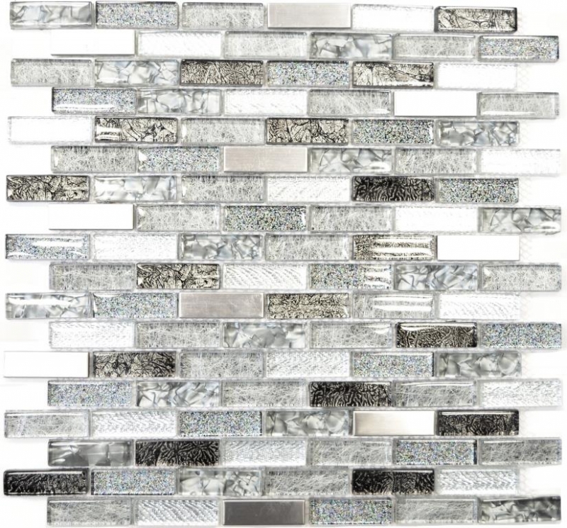 Mosaico de azulejos translúcido acero inoxidable plata gris negro mosaico de vidrio compuesto Crystal acero plata gris negro MOS87-IL017_f | 10 esteras de mosaico