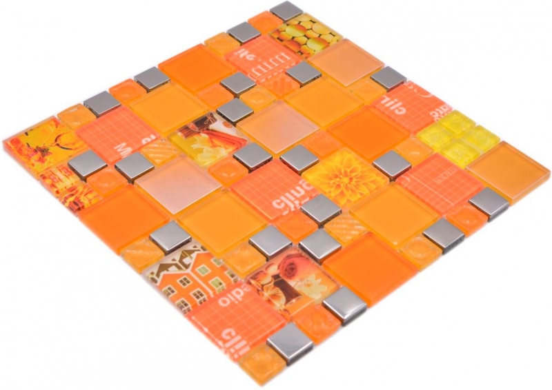 Transparente cristal mosaico vidrio mosaico plata naranja pared azulejo backsplash cocina ducha baño_f | 10 mosaico esteras