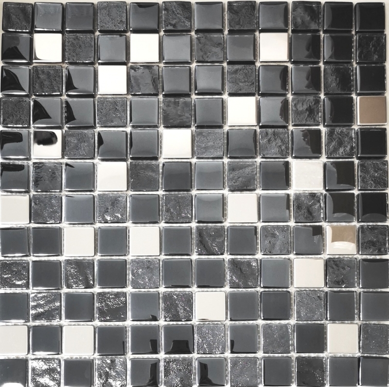 Acero inoxidable translúcido mosaico de vidrio antracita plata azulado azulejo backsplash cocina cuarto de baño MOS88-0322_f | 10 esteras de mosaico