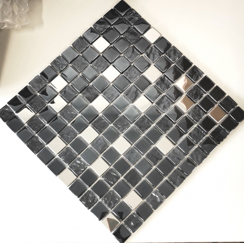Acero inoxidable translúcido mosaico de vidrio antracita plata azulado azulejo backsplash cocina cuarto de baño MOS88-0322_f | 10 esteras de mosaico