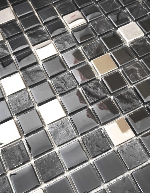 Acero inoxidable translúcido mosaico de vidrio antracita plata azulado azulejo backsplash cocina cuarto de baño MOS88-0322_f | 10 esteras de mosaico