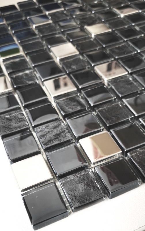Acero inoxidable translúcido mosaico de vidrio antracita plata azulado azulejo backsplash cocina cuarto de baño MOS88-0322_f | 10 esteras de mosaico