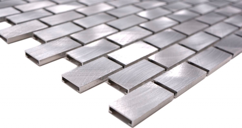 Mosaico splashback aluminio plata ladrillo azulejo backsplash cocina MOS48-0204_f