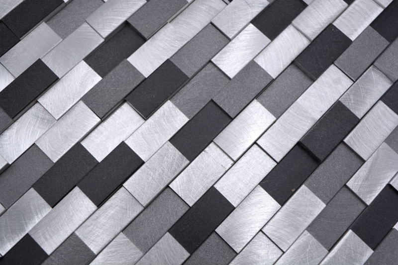 Mosaico panel trasero Aluminio Ladrillo 3D alu plata negro MOS49-0208_f
