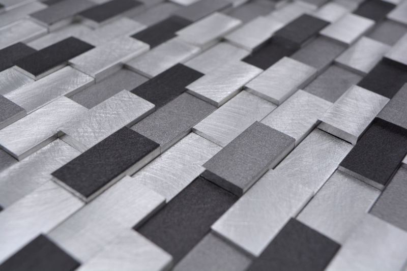 Mosaico panel trasero Aluminio Ladrillo 3D alu plata negro MOS49-0208_f