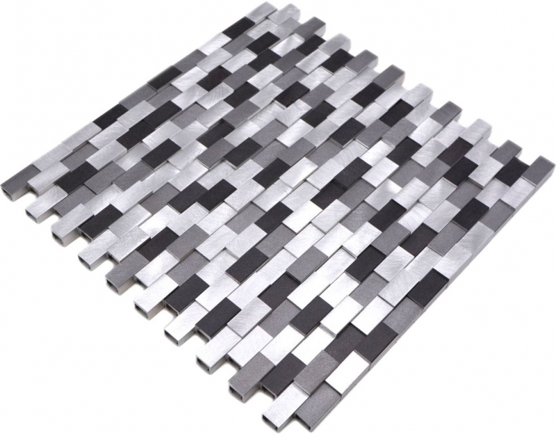 Mosaico panel trasero Aluminio Ladrillo 3D alu plata negro MOS49-0208_f