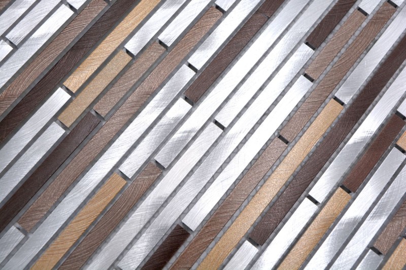 Mosaico splashback aluminio beige marrón compuesto aluminio cobre azulejo backsplash cocina MOS49-A981_f