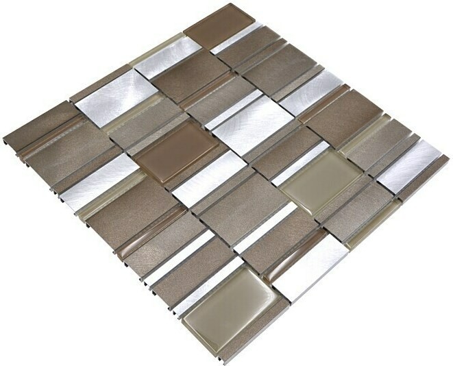 Panel trasero mosaico aluminio vidrio mosaico beige marrón MOS49-1202_f