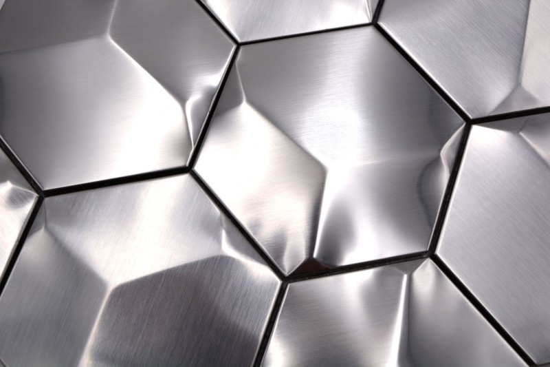 Mosaico splashback acero inoxidable plata hexágono 3D acero cepillado azulejos backsplash cocina MOS129-HXM20SD_f