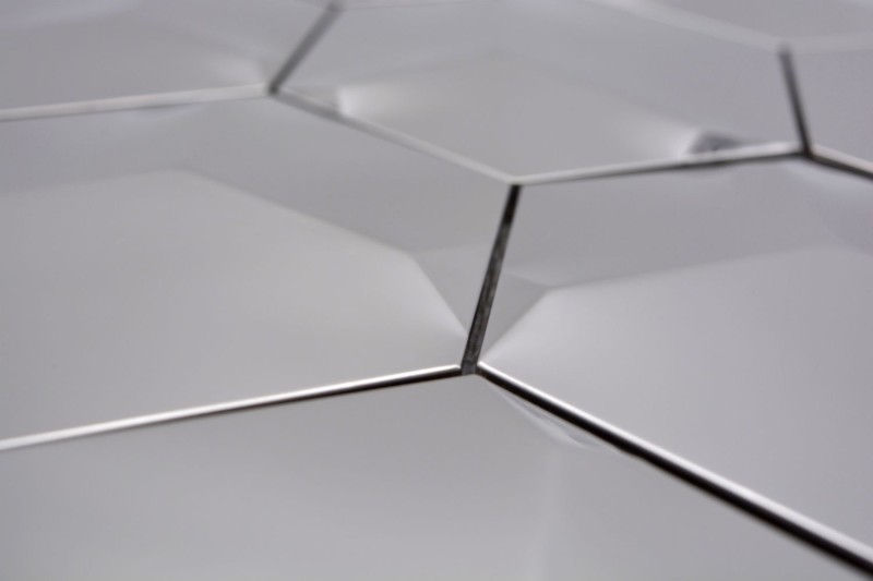 Mosaico splashback acero inoxidable plata hexágono 3D acero brillante MOS129-HXM10SG_f