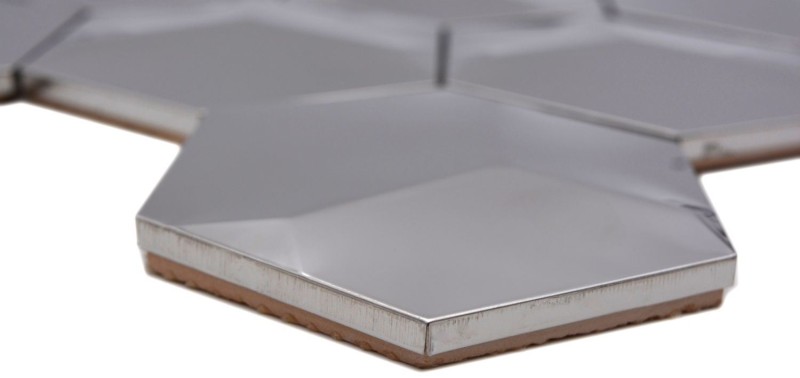Mosaico splashback acero inoxidable plata hexágono 3D acero brillante MOS129-HXM10SG_f