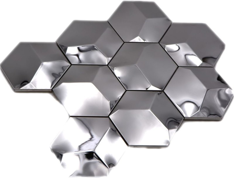 Mosaico splashback acero inoxidable plata hexágono 3D acero brillante MOS129-HXM10SG_f