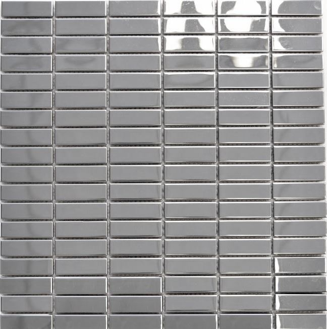 Mosaico acero inoxidable plata rectángulo acero plata brillante cocina splashback MOS129-0215_f