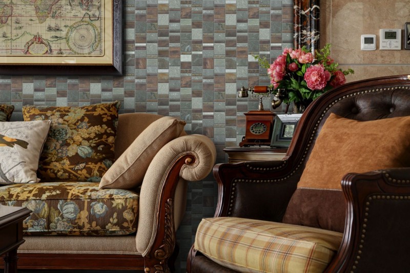 Mosaico backsplash cobre gris óxido cobre rectángulo piedra azulejo backsplash cocina MOS47-585_f