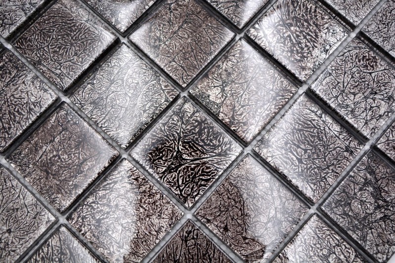 Mosaico de pared posterior de vidrio mosaico negro estructura MOS126-8BL27_f