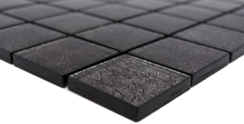 Mosaico de pared posterior de vidrio mosaico negro estructura MOS126-8BL27_f