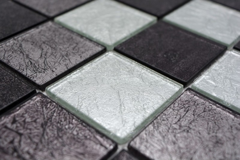 Mosaico de pared posterior de vidrio negro mosaico de plata negro estructura MOS126-1704_f