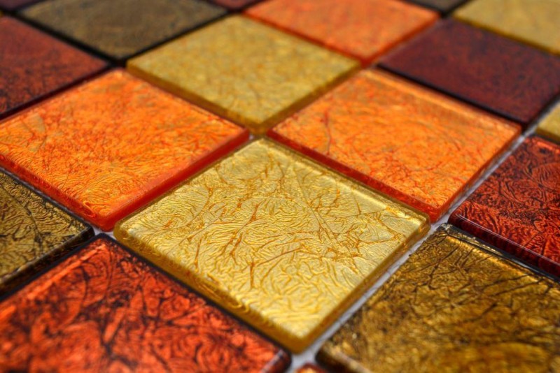 Mosaico de la pared posterior de vidrio mosaico de oro naranja estructura MOS120-07424_f