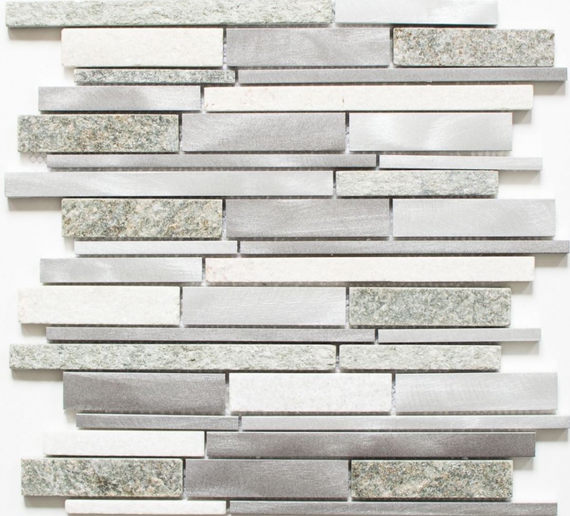 Mosaico azulejo cuarcita piedra natural aluminio plata gris claro beige compuesto azulejo backsplash MOS49-XSA535_f