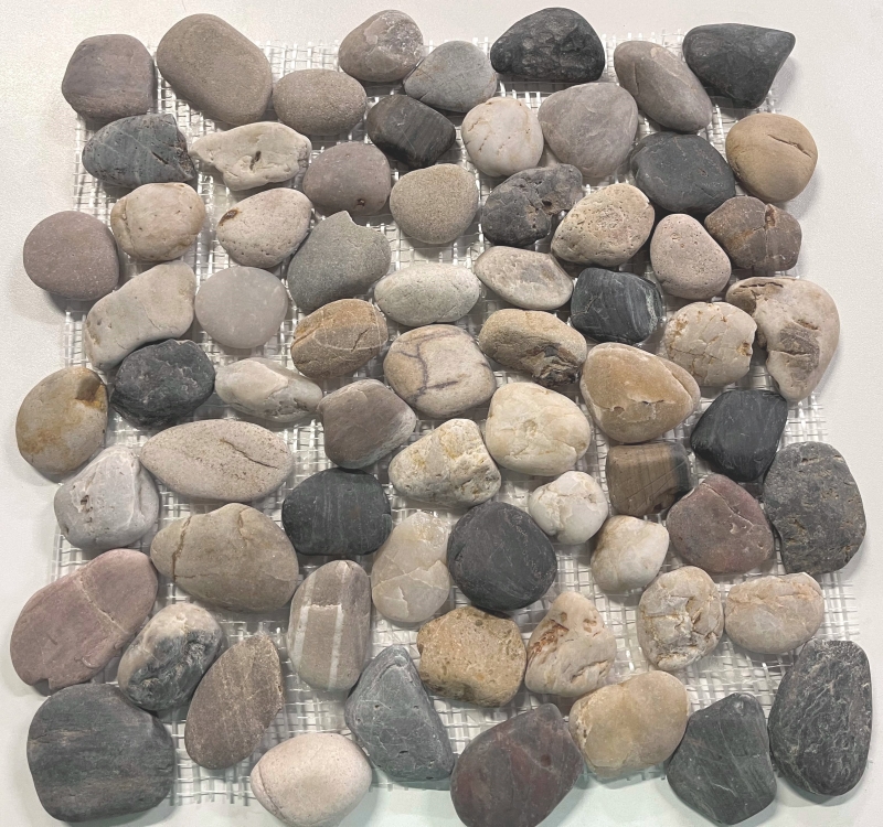 Mosaico azulejo río guijarro piedra guijarro negro guijarro arqueado beige gris negro MOS30-1204_f