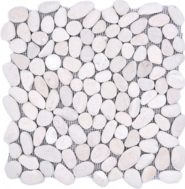 Mosaico azulejo río guijarro piedra guijarro guijarro arqueado blanco crema MOS30-0102_f