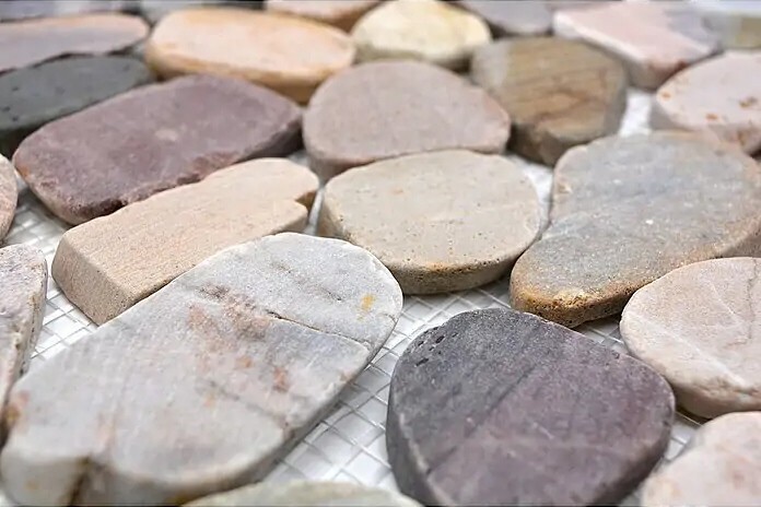 Mosaico azulejo río guijarro piedra guijarro corte beige gris rojo MOS30-0204_f