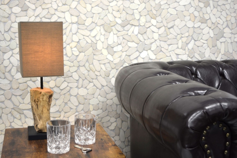 Mosaico azulejo río guijarro piedra guijarro corte blanco 5 7 MOS30-IN14_f