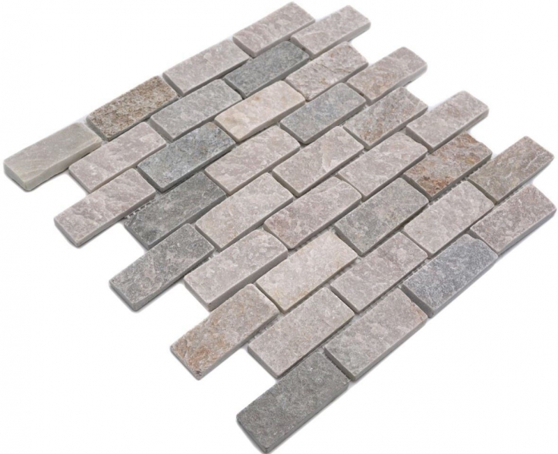 Mosaico azulejo cuarcita piedra natural ladrillo cuarcita cocina splashback beige gris MOS36-0208_f