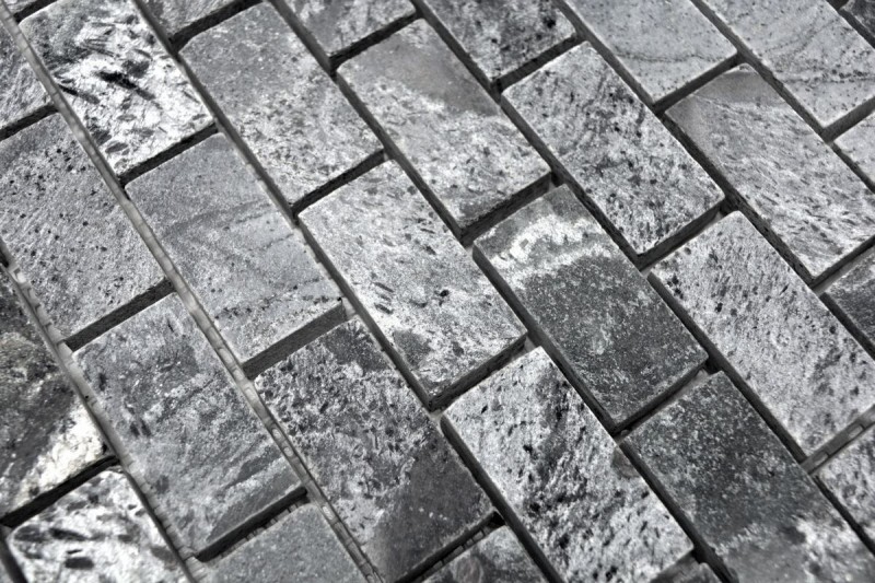 Mosaico azulejo cuarcita piedra natural ladrillo gris plata pulido MOS28-0202_C_f