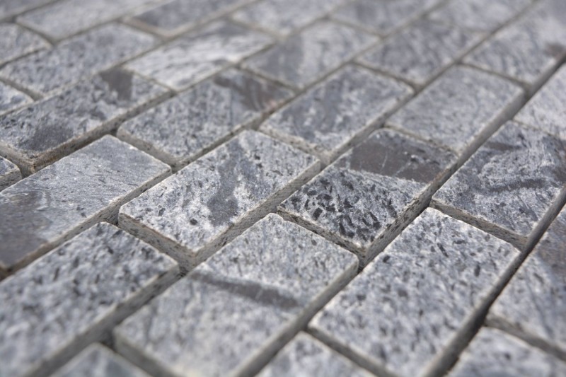 Mosaico azulejo cuarcita piedra natural ladrillo gris plata pulido MOS28-0202_C_f