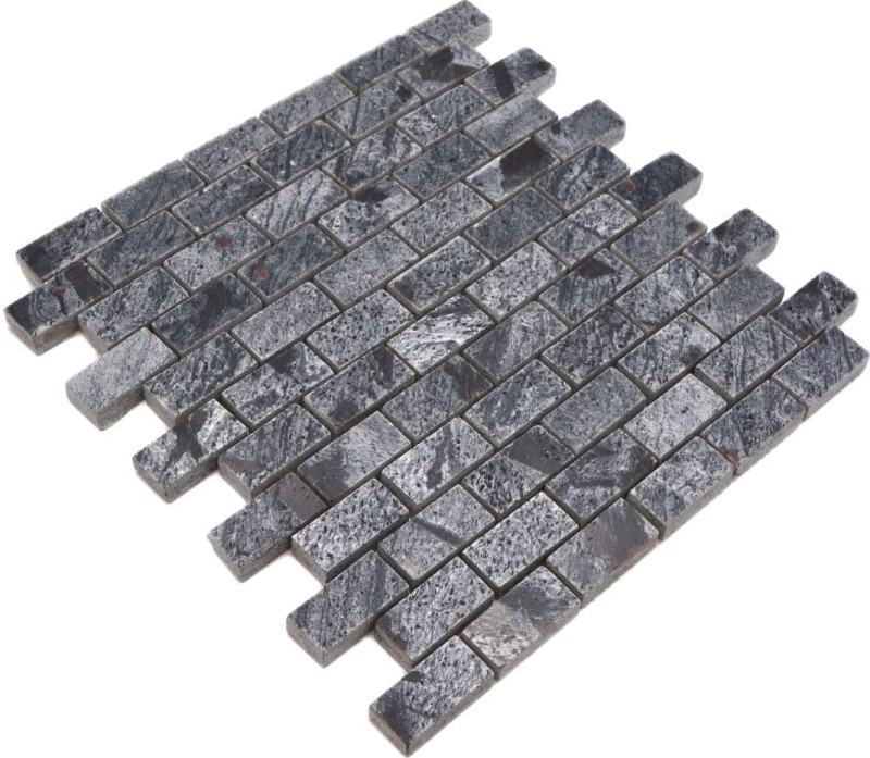 Mosaico azulejo cuarcita piedra natural ladrillo gris plata pulido MOS28-0202_C_f
