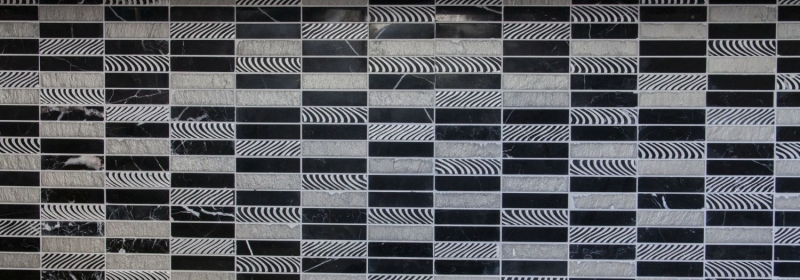 Mosaico de mármol de piedra natural rectángulo de piedra tallada de plata negro MOS40-STN89_f