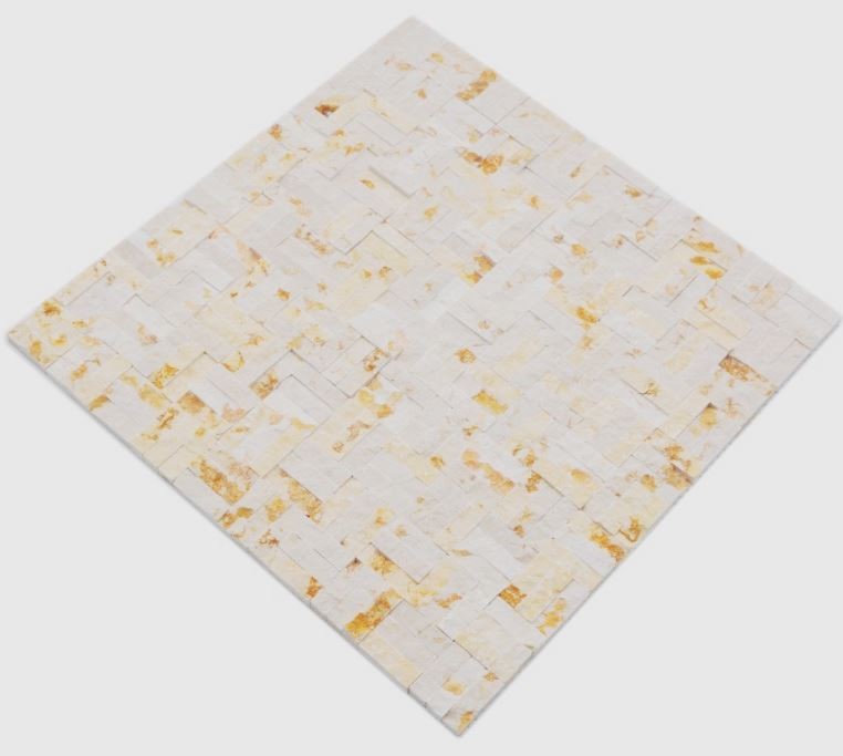 Mosaico de mármol parquet de piedra natural Splitface soleado beige 3 D MOS42-x3d63_f
