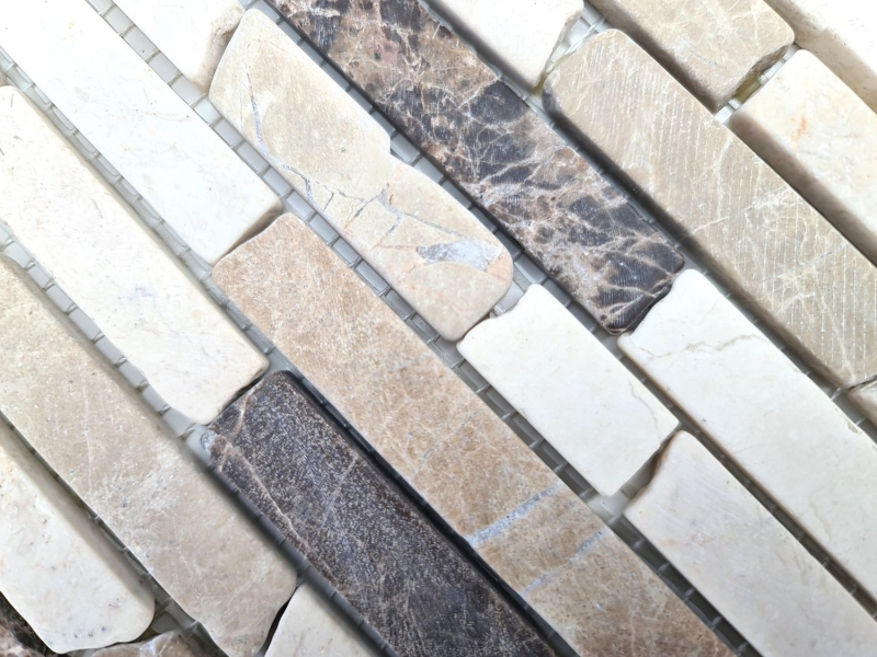 Mosaico de mármol piedra natural beige marrón Ladrillo Castanao Biancone MOS40-0195_f